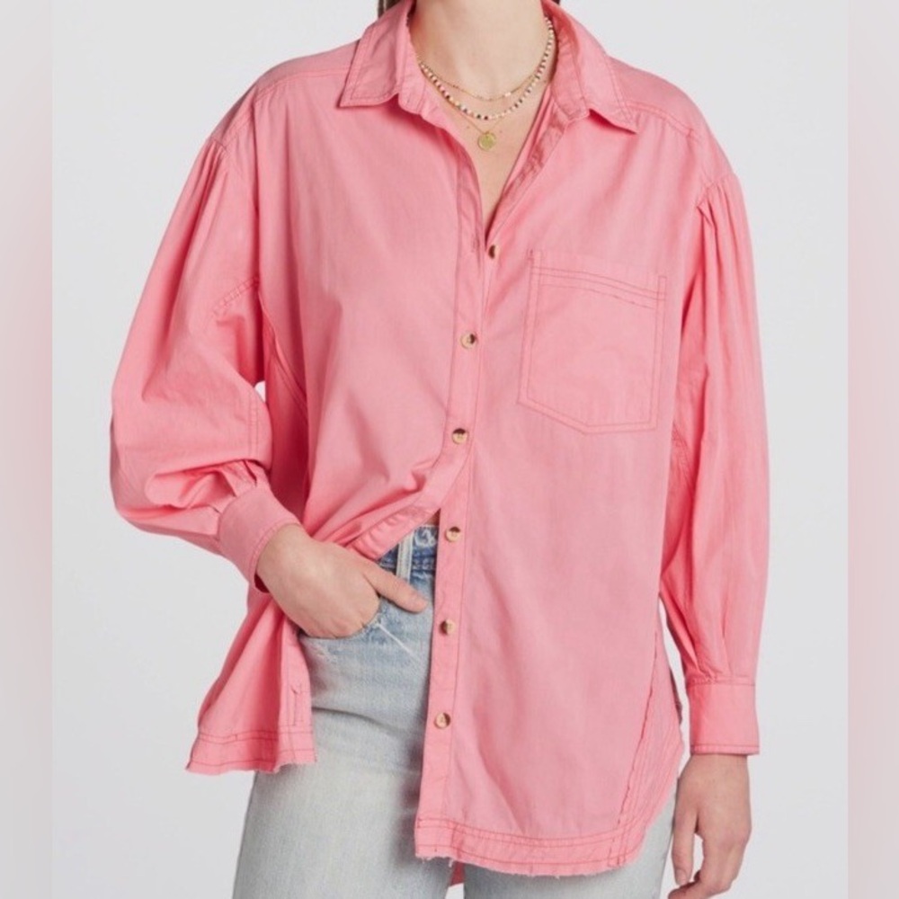 Free People We The Free Pink Button Down Shirt – Women’s Relaxed Fit